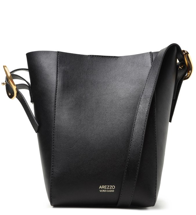 Bolsa Bucket Preta Couro Serena Média
