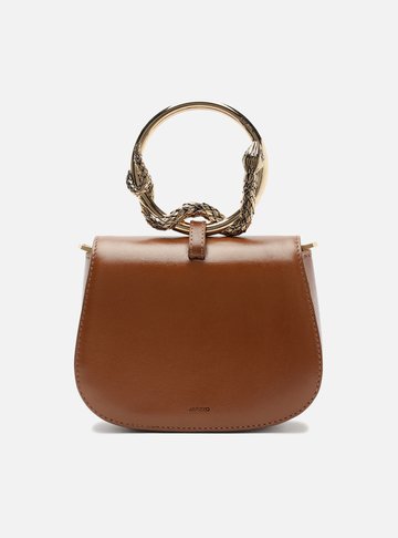 Bolsa Tiracolo Média Marrom Alça Metal