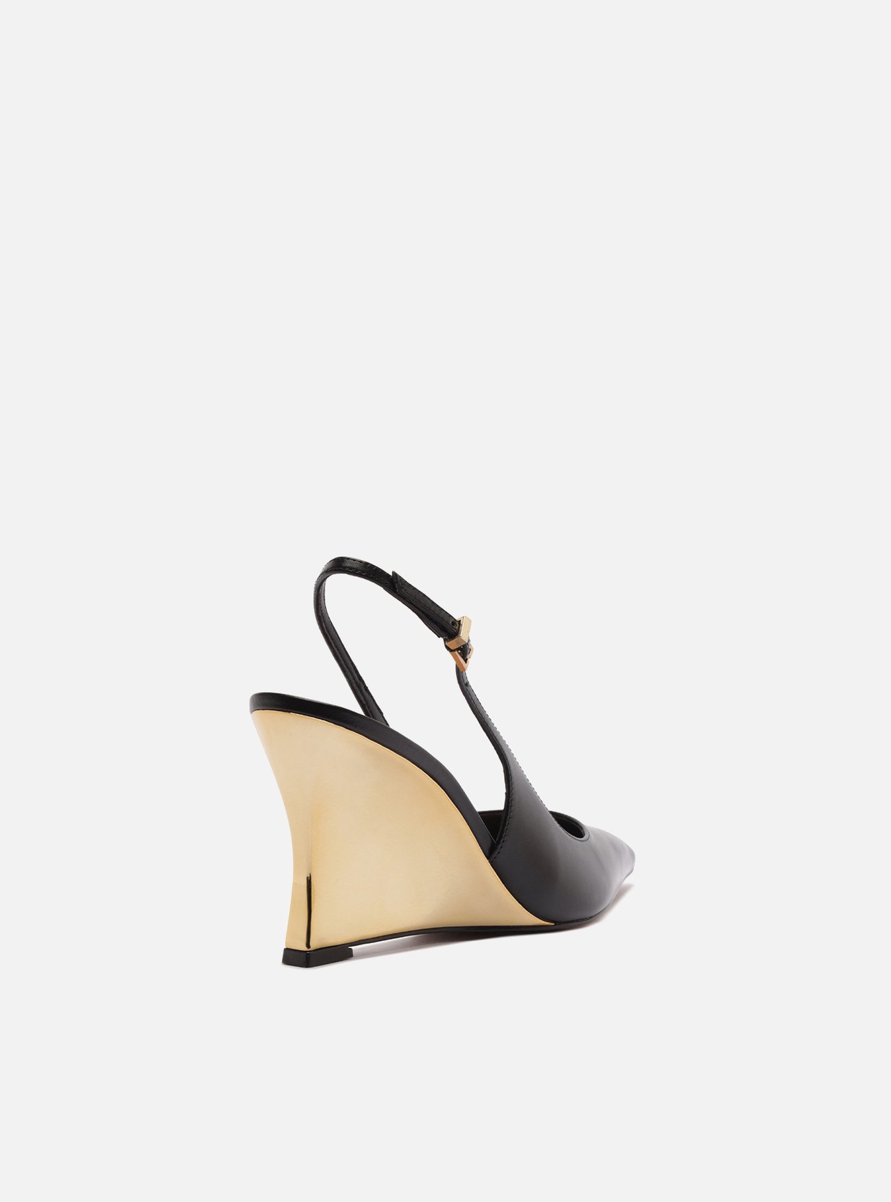 Scarpin Preto Couro Anabela Dourado Slingback — foto 3