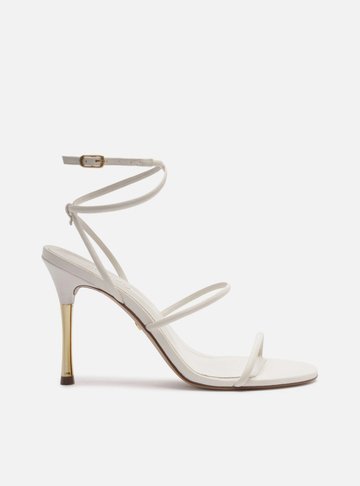 Sandália Branca Salto Alto Tiras