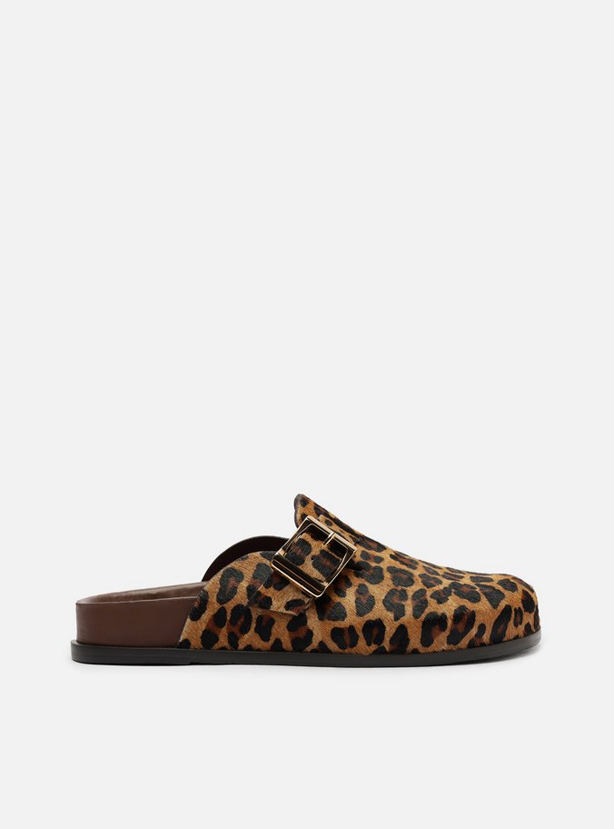 Clog Sabot Pelo Leopard Print Rasteira Fivela