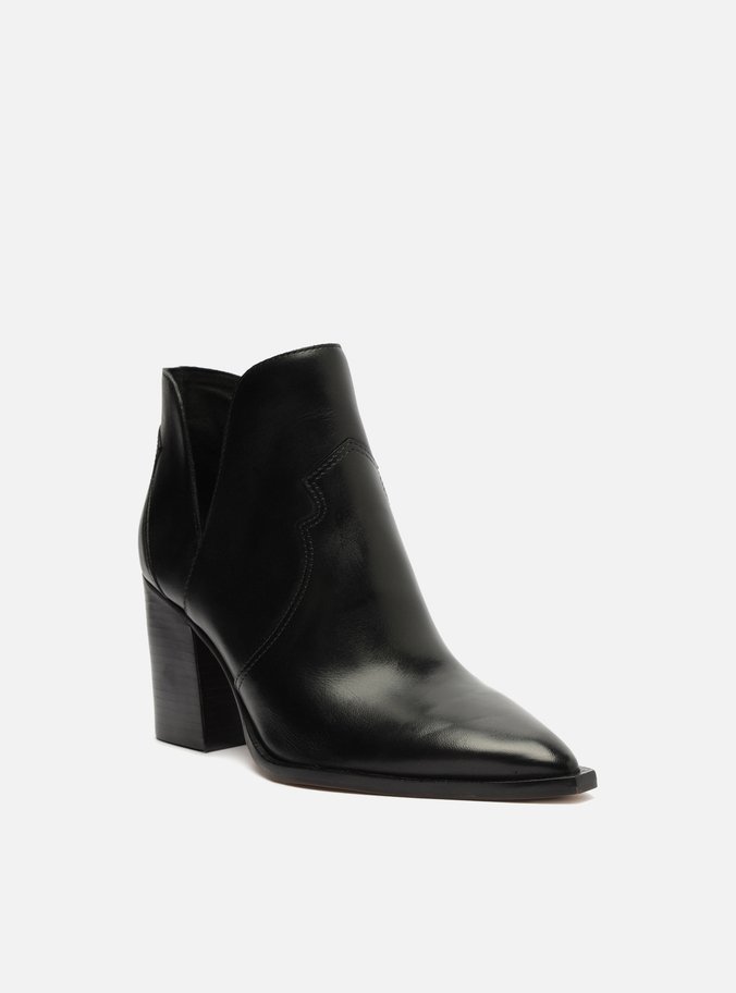 Bota Preta Couro Cano Curto Salto Médio Bloco