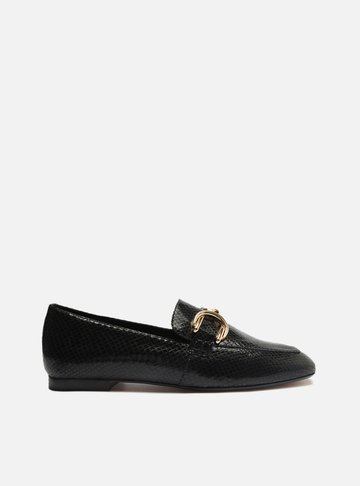 Mocassim Preto Snake Bico Redondo Classy