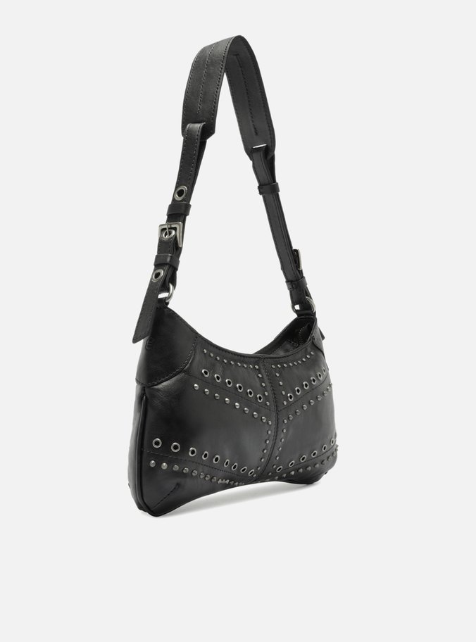 Bolsa Tiracolo Preta Couro Média Ilhós