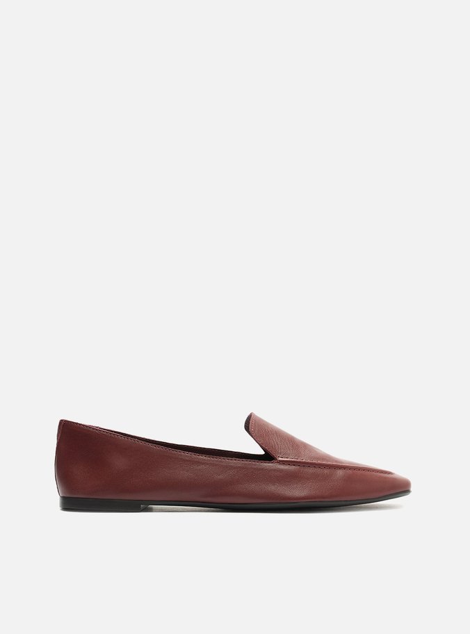 Mocassim Vinho Couro Bico Quadrado Costuras