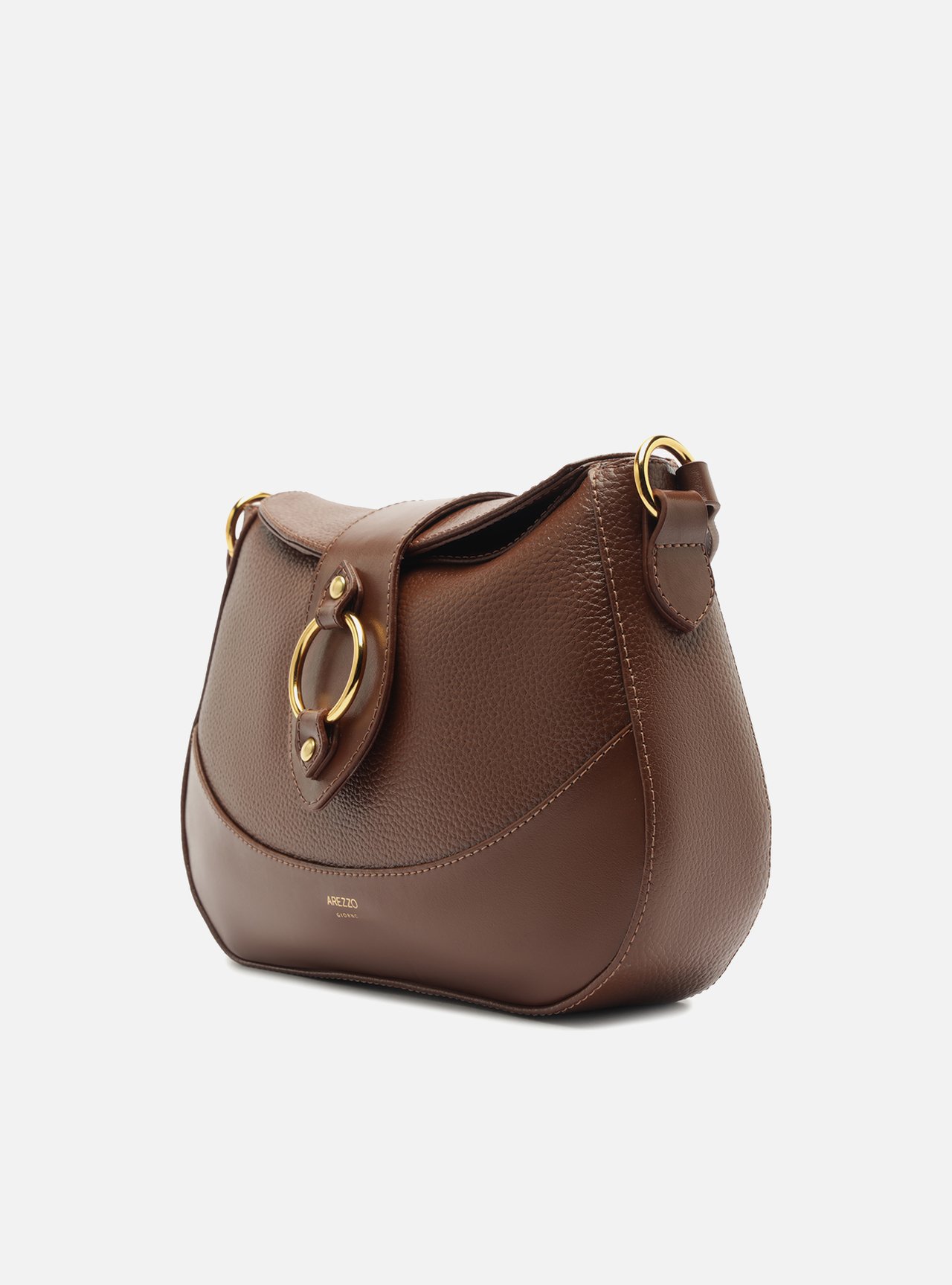Bolsa Tiracolo Marrom Média Argola Metal — foto 2