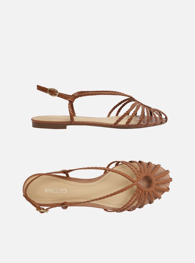 Sandália Rasteira Marrom Tiras Huarache