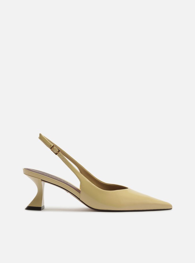 Scarpin Amarelo Couro Salto Geométrico Slingback