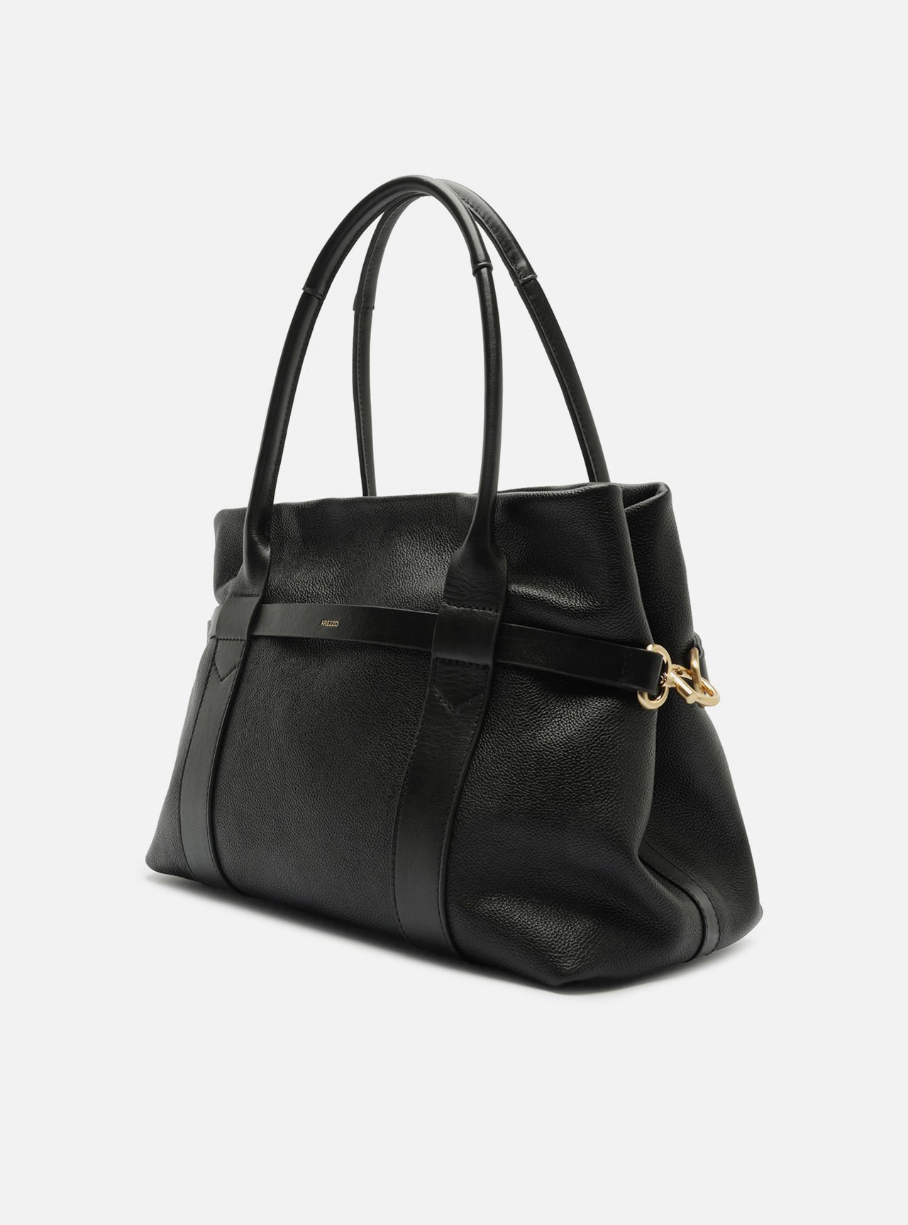 Bolsa Tote Preta Couro Grande Metais — foto 2