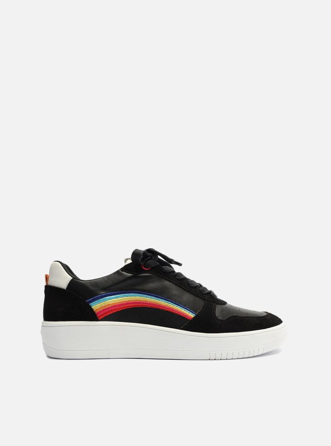 Tênis Preto Couro Flatform Bordados Fefe