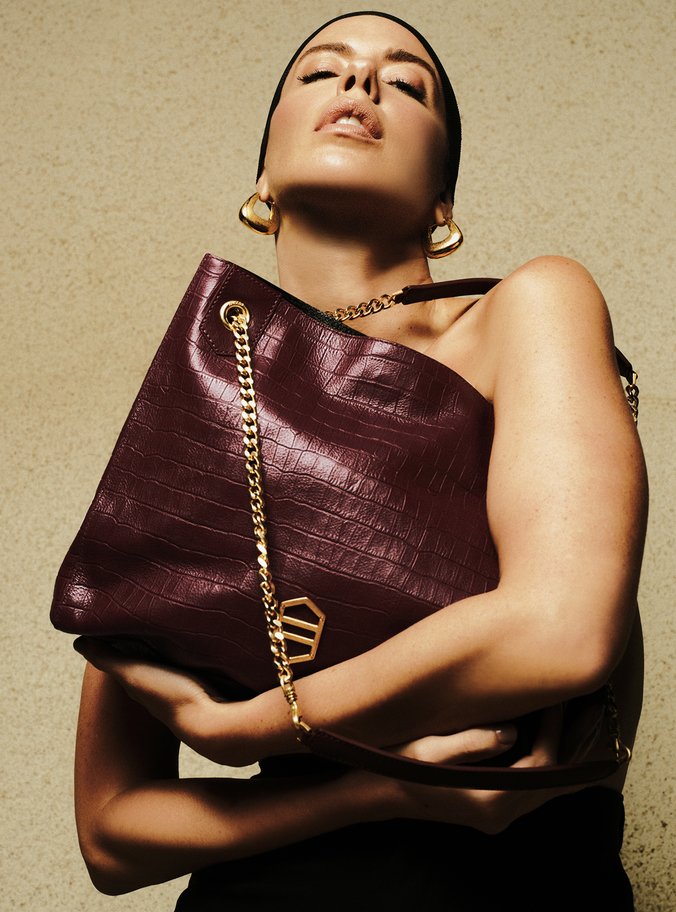 Bolsa Hobo Vermelha Couro Croco Grande Reversível