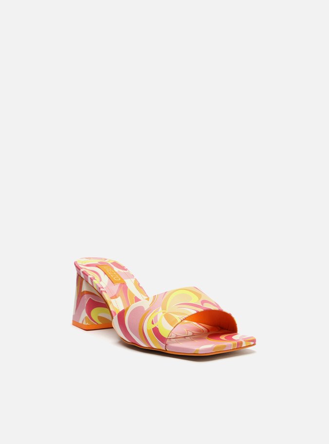Sandália Rosa Estampada Salto Médio Bloco Gia