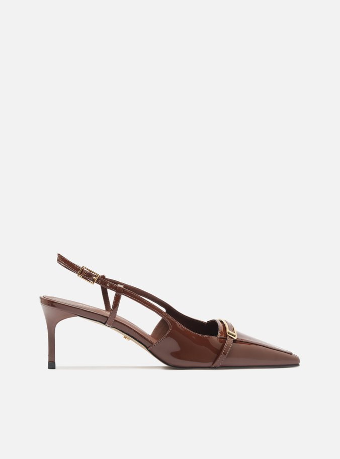 Scarpin Marrom Verniz Slingback Bico Fino