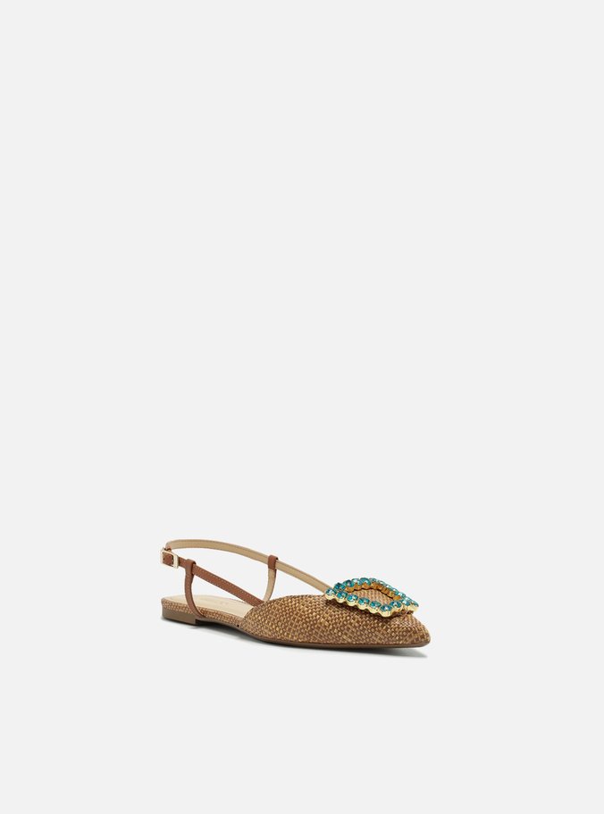 Sapatilha Marrom Tramada Bico Fino Slingback Pedraria
