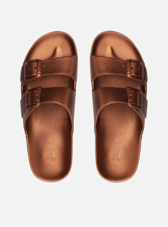 Chinelo Slide Marrom Escuro Fivelas Brizza