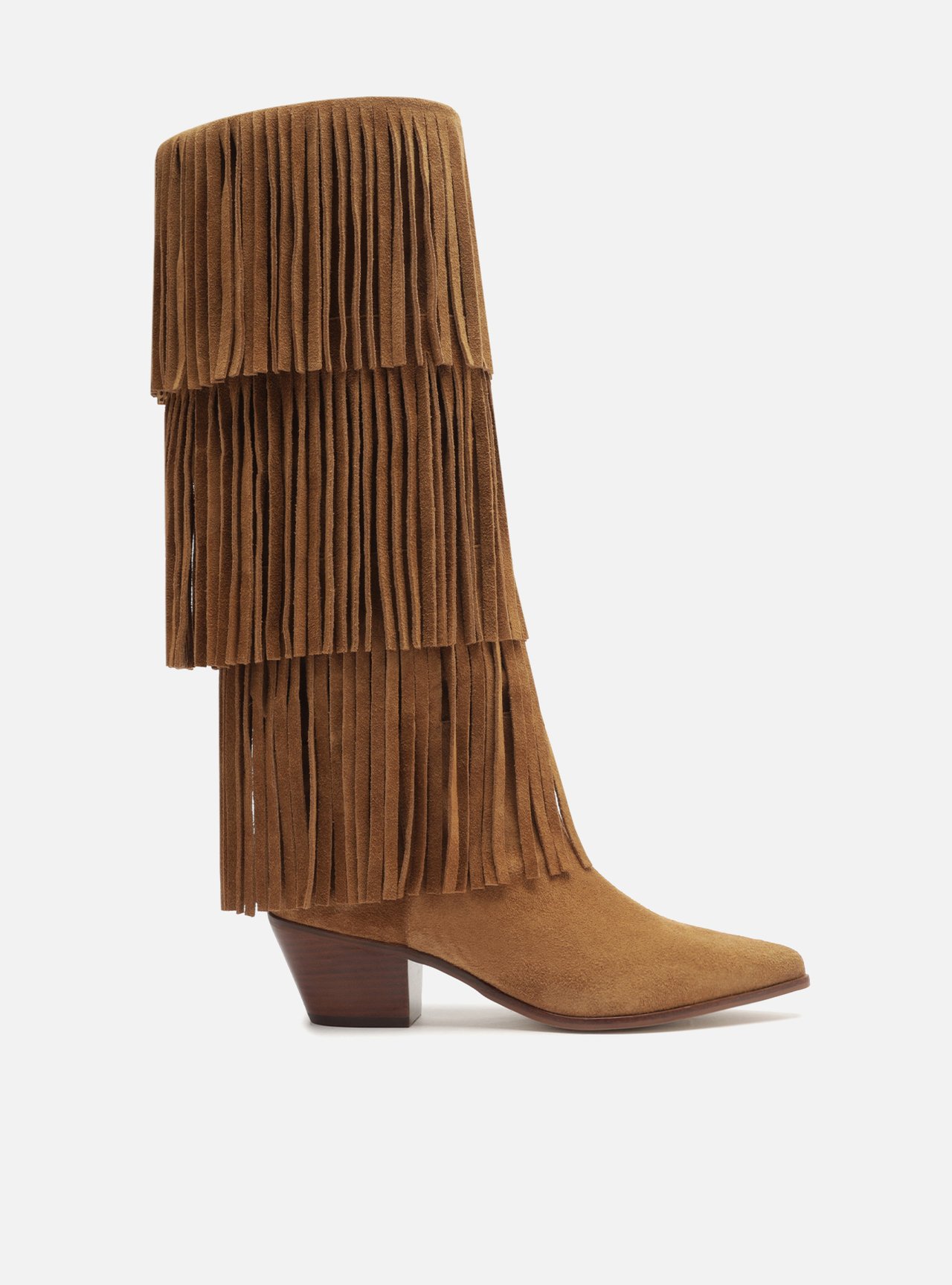 Bota Marrom Suede Cano Médio Bloco Franjas — foto 1