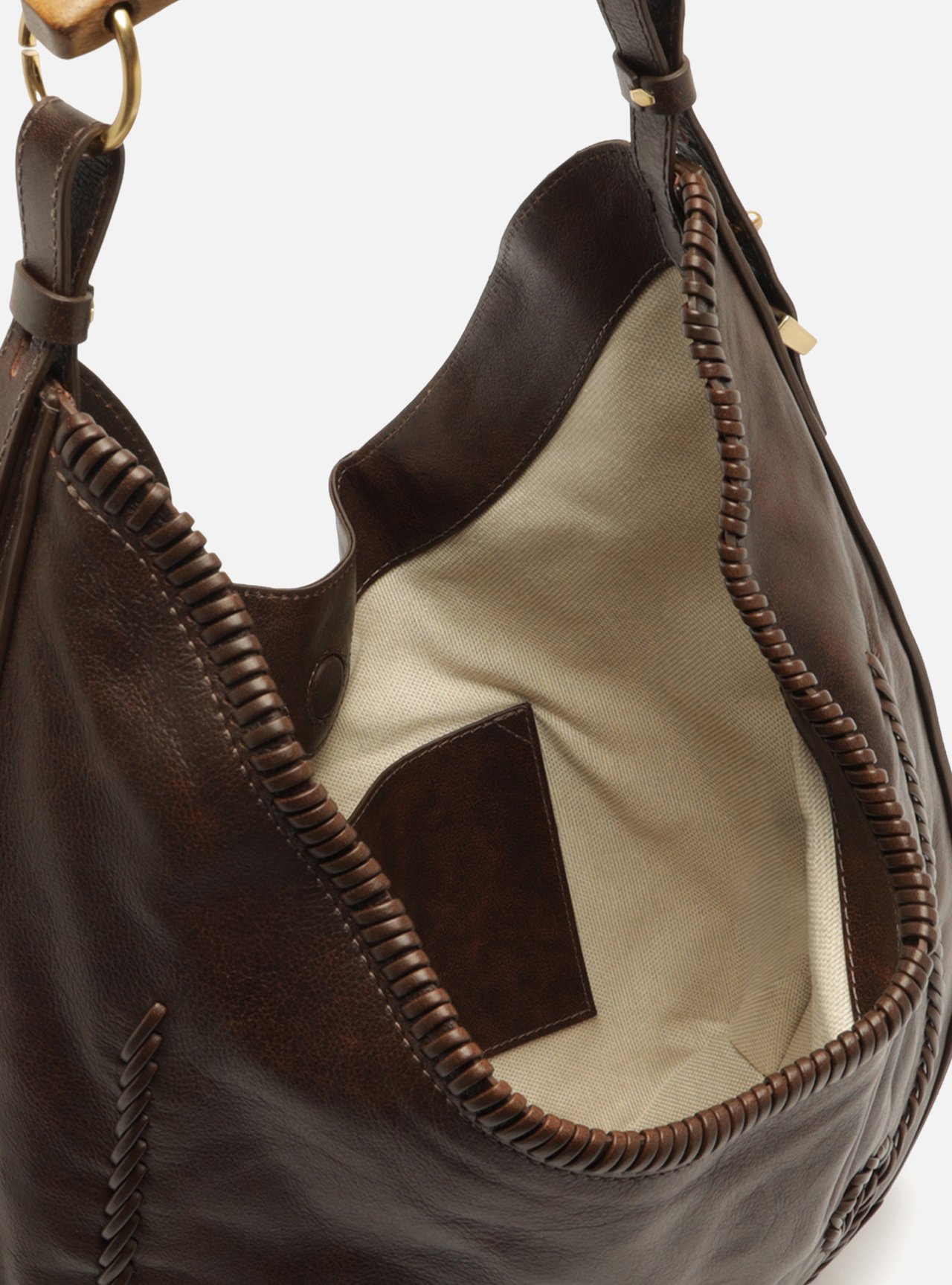 Bolsa Hobo Marrom Couro Grande Tressê — foto 4