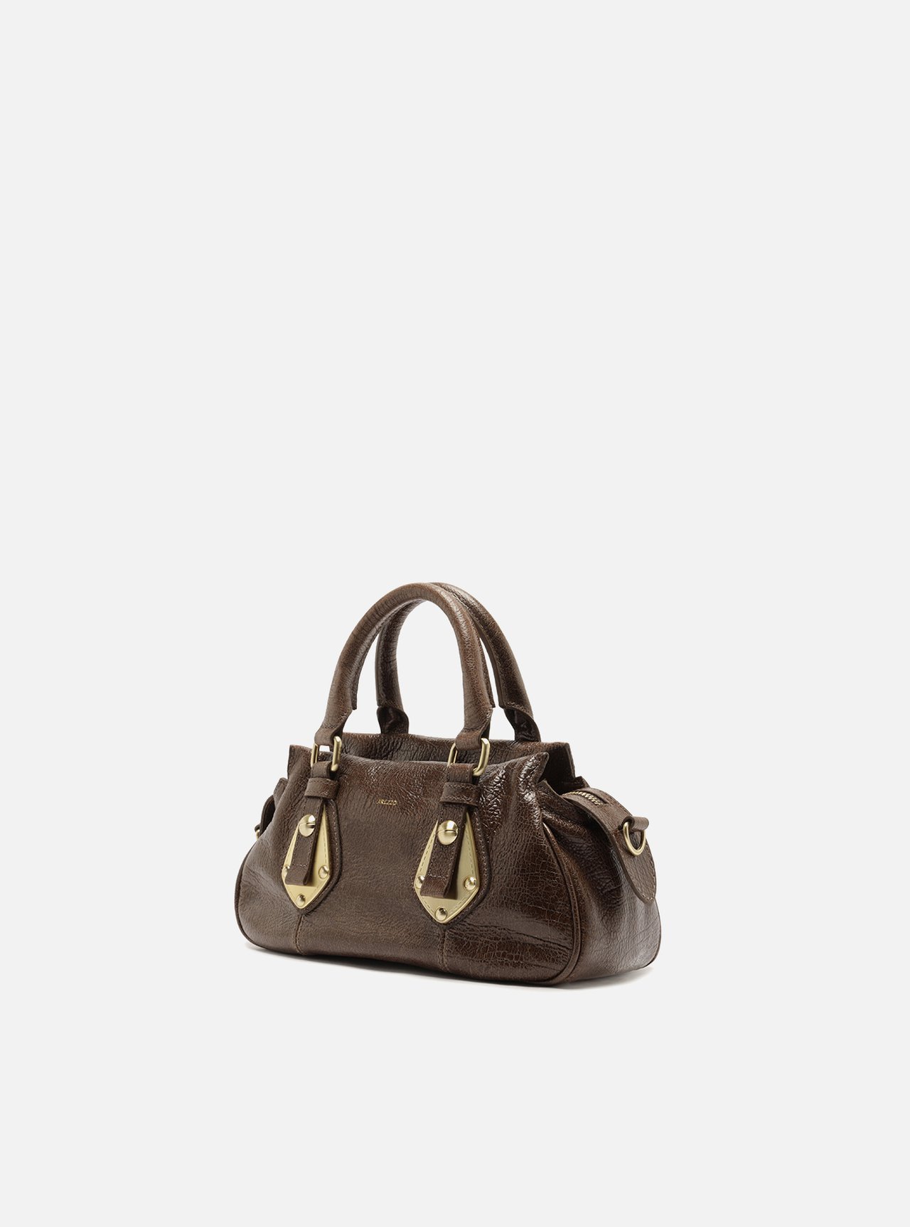 Bolsa Tote Marrom Couro Pequena Metais — foto 2