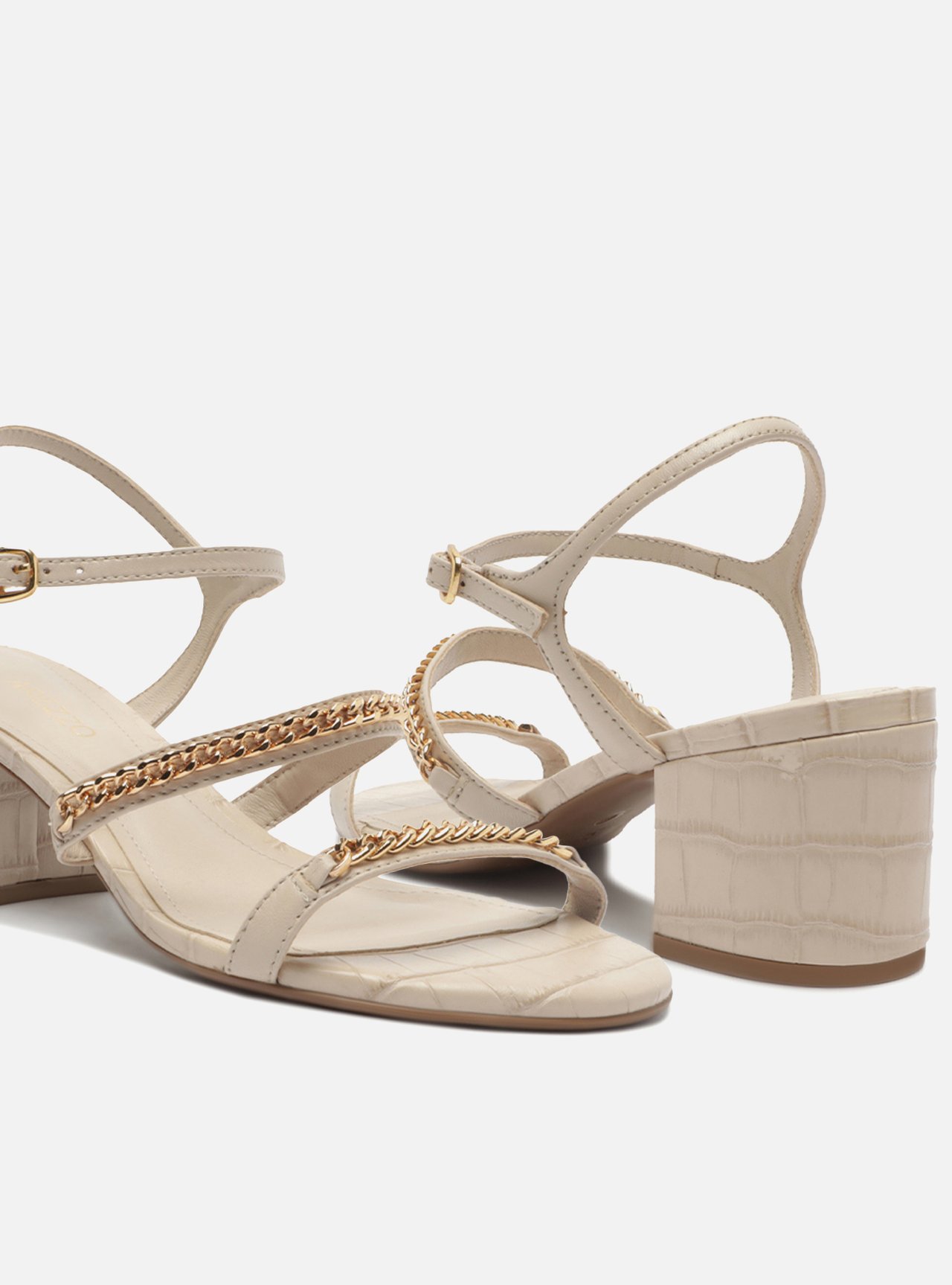 Sandália Off-White Croco Salto Médio Tiras Corrente — foto 4