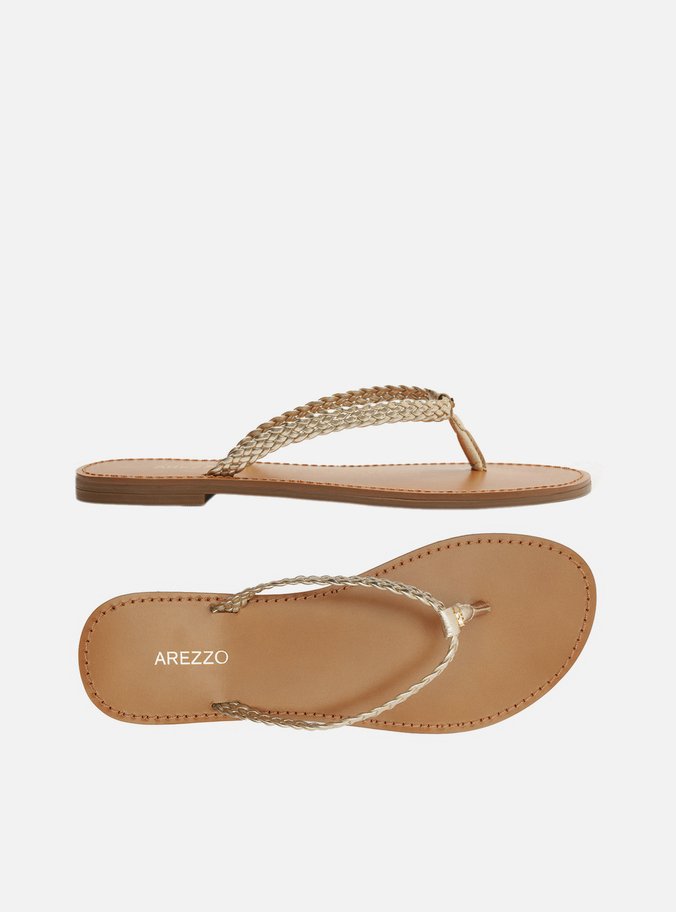 Rasteira Dourada Flat Flip Flop Trançada
