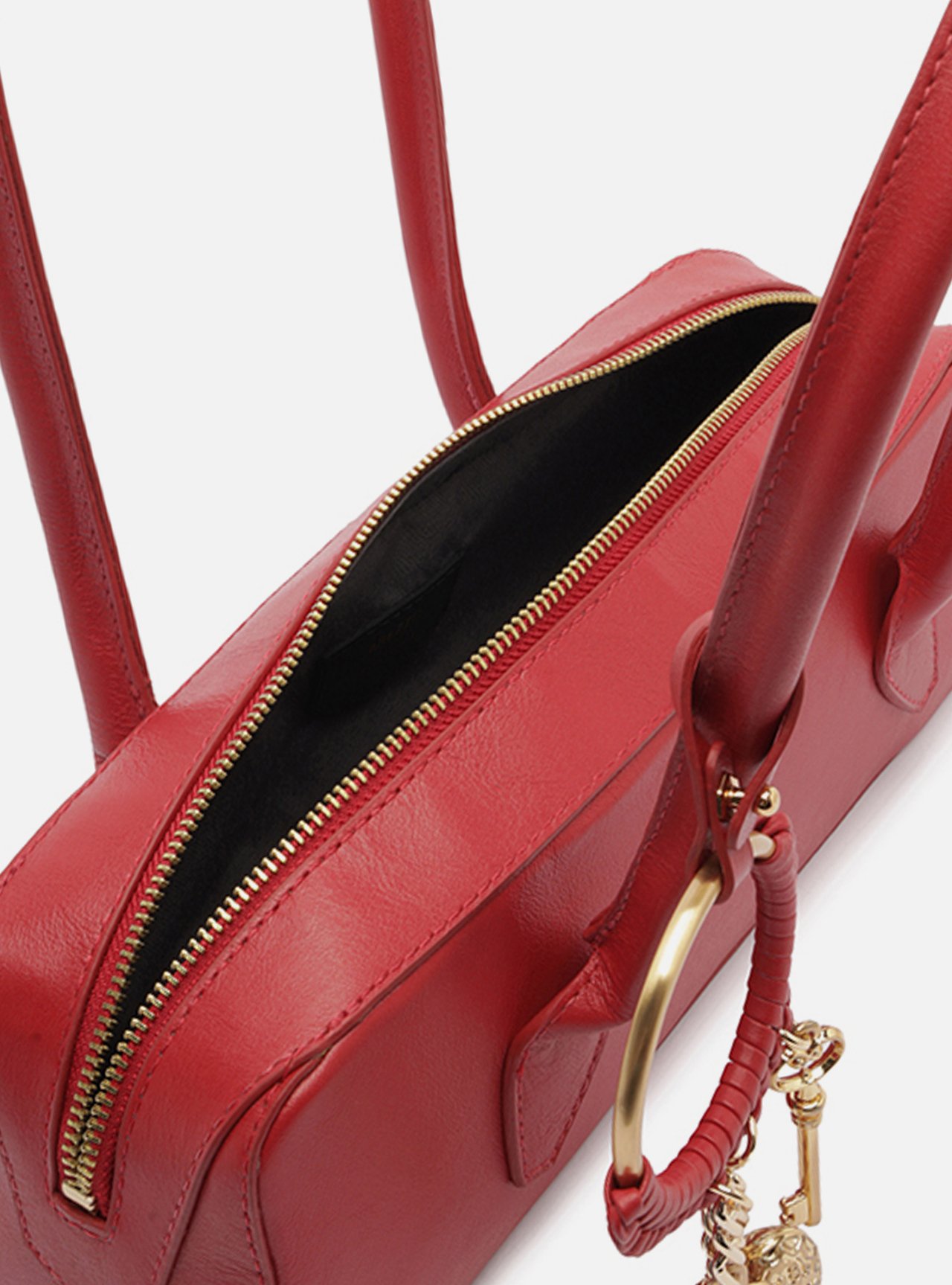 Bolsa Shoulder Vermelha Couro Média Metais — foto 4