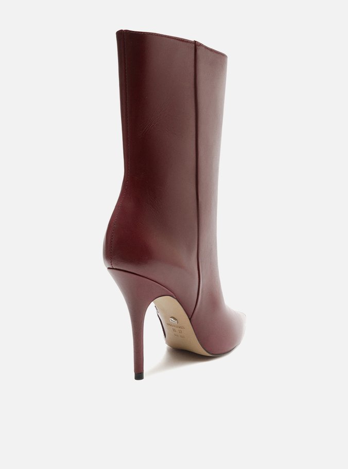 Bota Vermelha Couro Salto Fino Cap Toe Metal