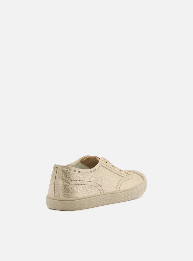 Tênis Slip On Dourado Couro Sola Baixa Elástico