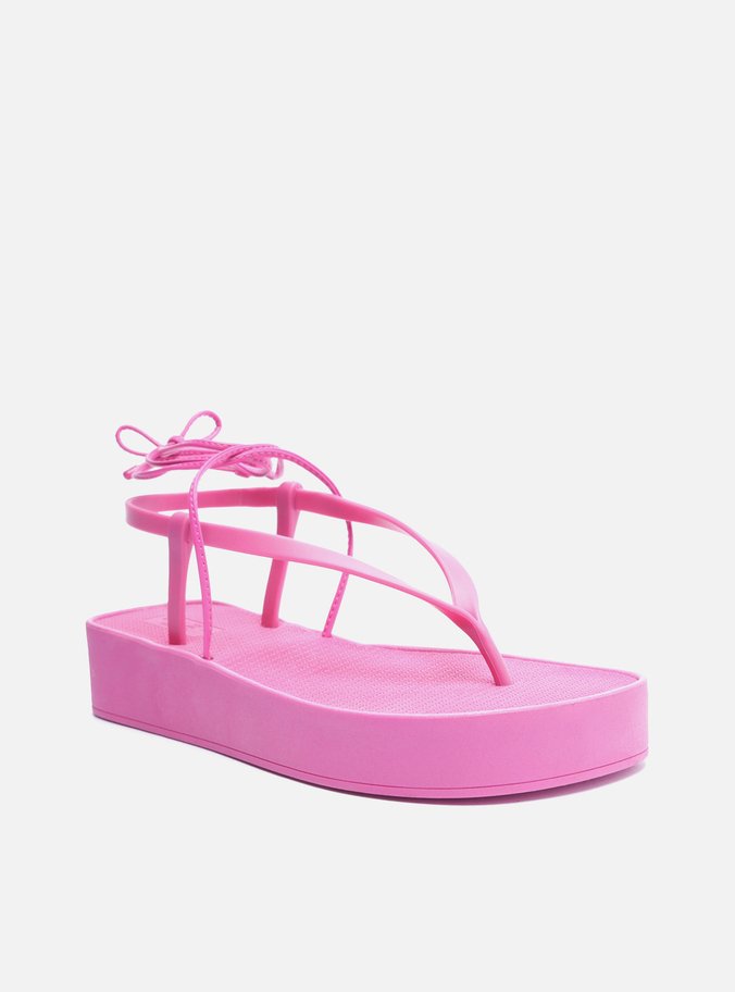 Sandália Rosa Flatform Amarração Bela