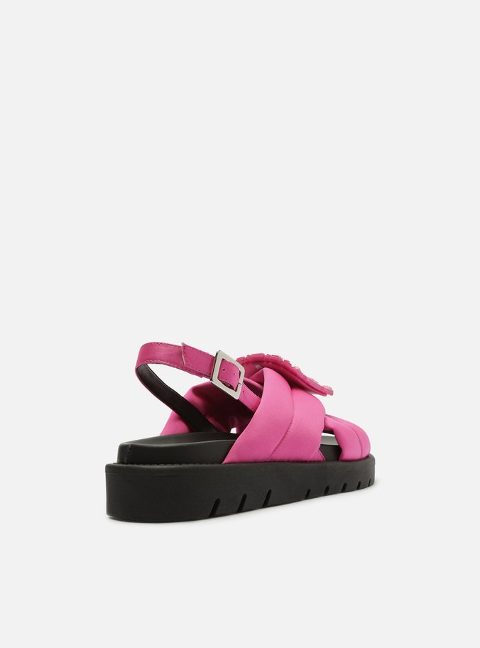 Sandália Papete Rosa Cetim Flatform Pedraria
