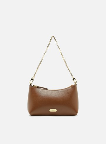 Bolsa Tiracolo Marrom Couro Pequena Corrente