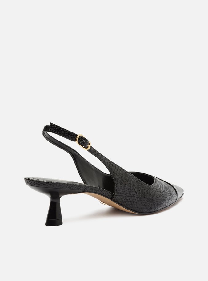 Scarpin Preto Snake Salto Taça Slingback