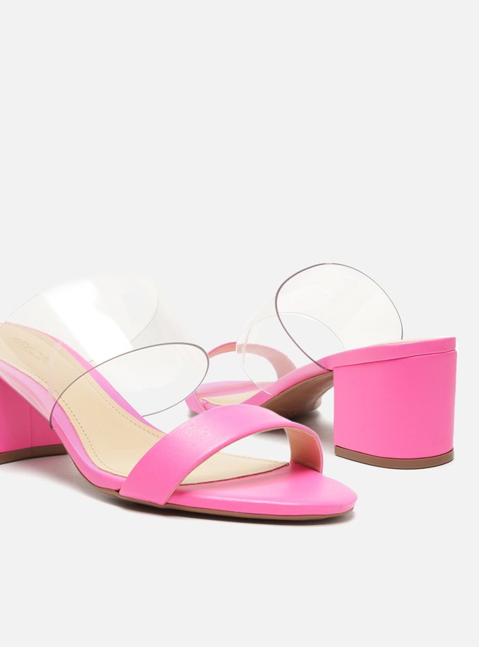 Sandália Rosa Neon Salto Bloco Tiras