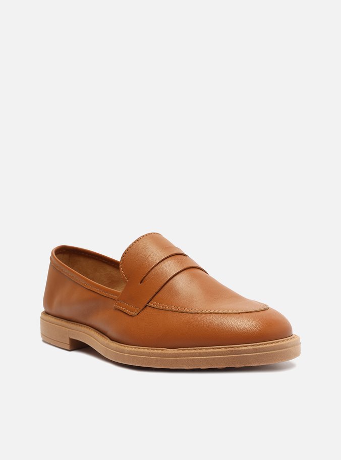 Mocassim Marrom Couro Bico Redondo Básico Easy