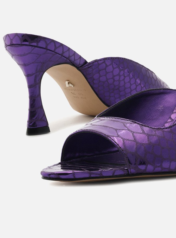 Mule Roxa Snake Metal Salto Alto Aberta