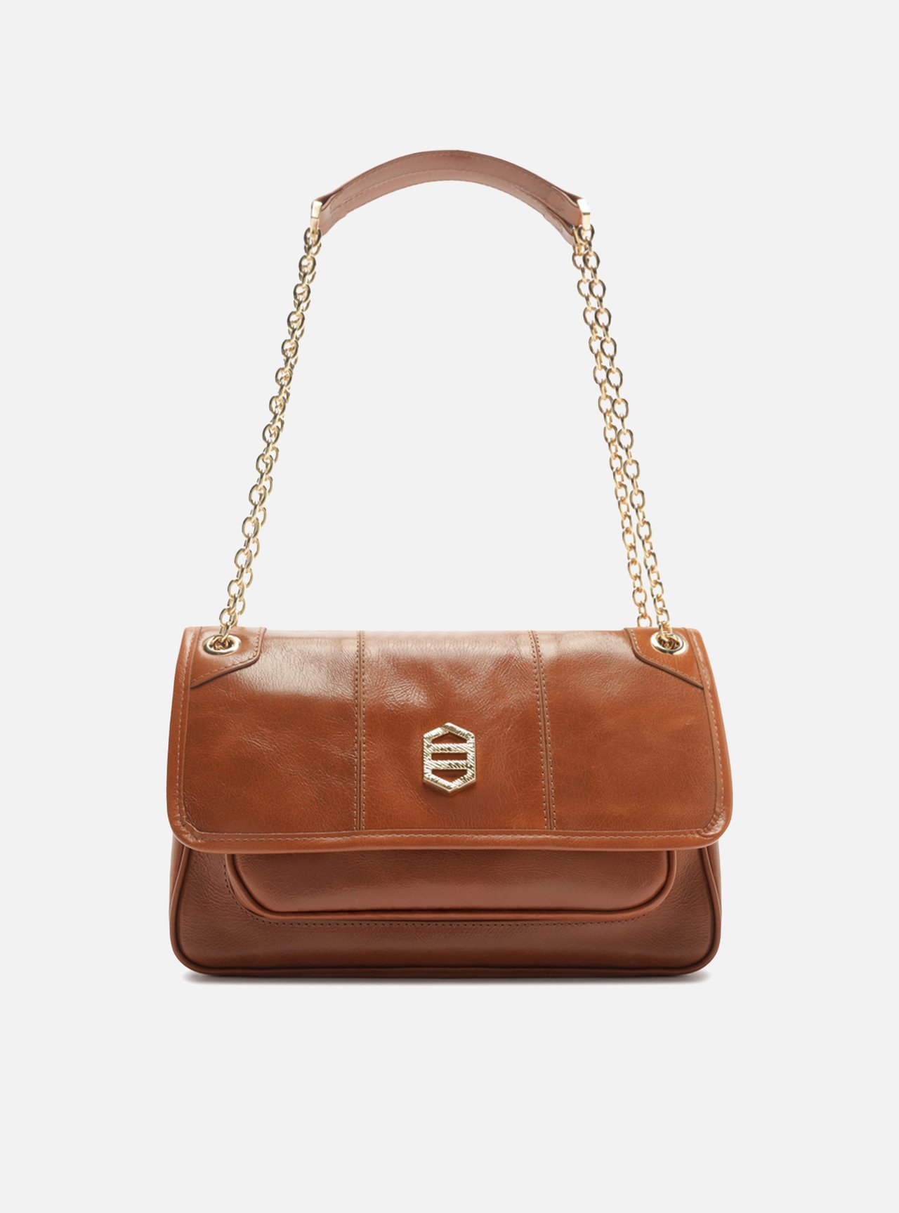 Bolsa Tiracolo Marrom Couro Média Alça Corrente — foto 1