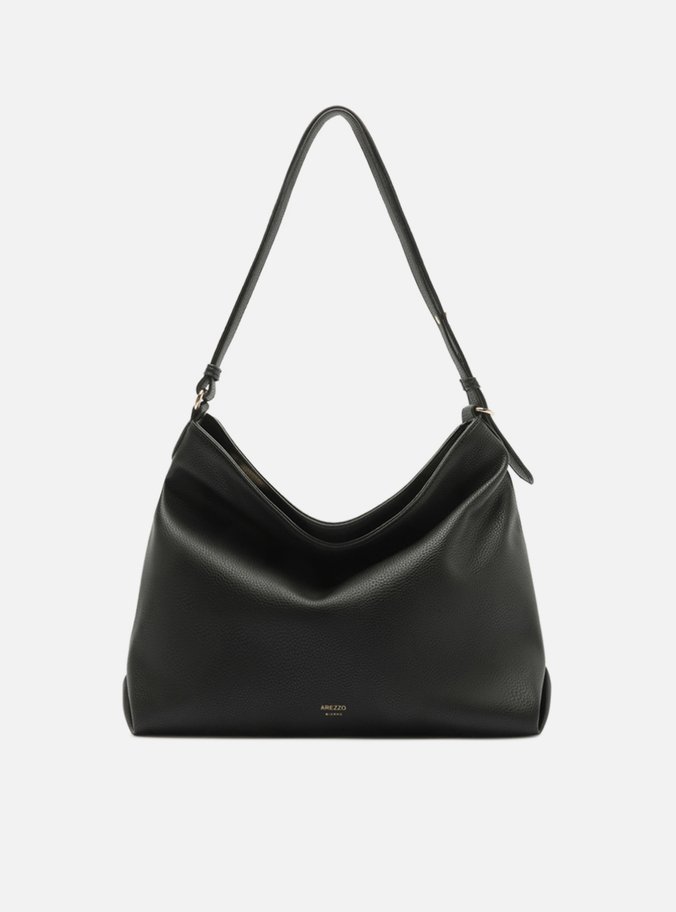 Bolsa Hobo Preta Média Granulada Metais