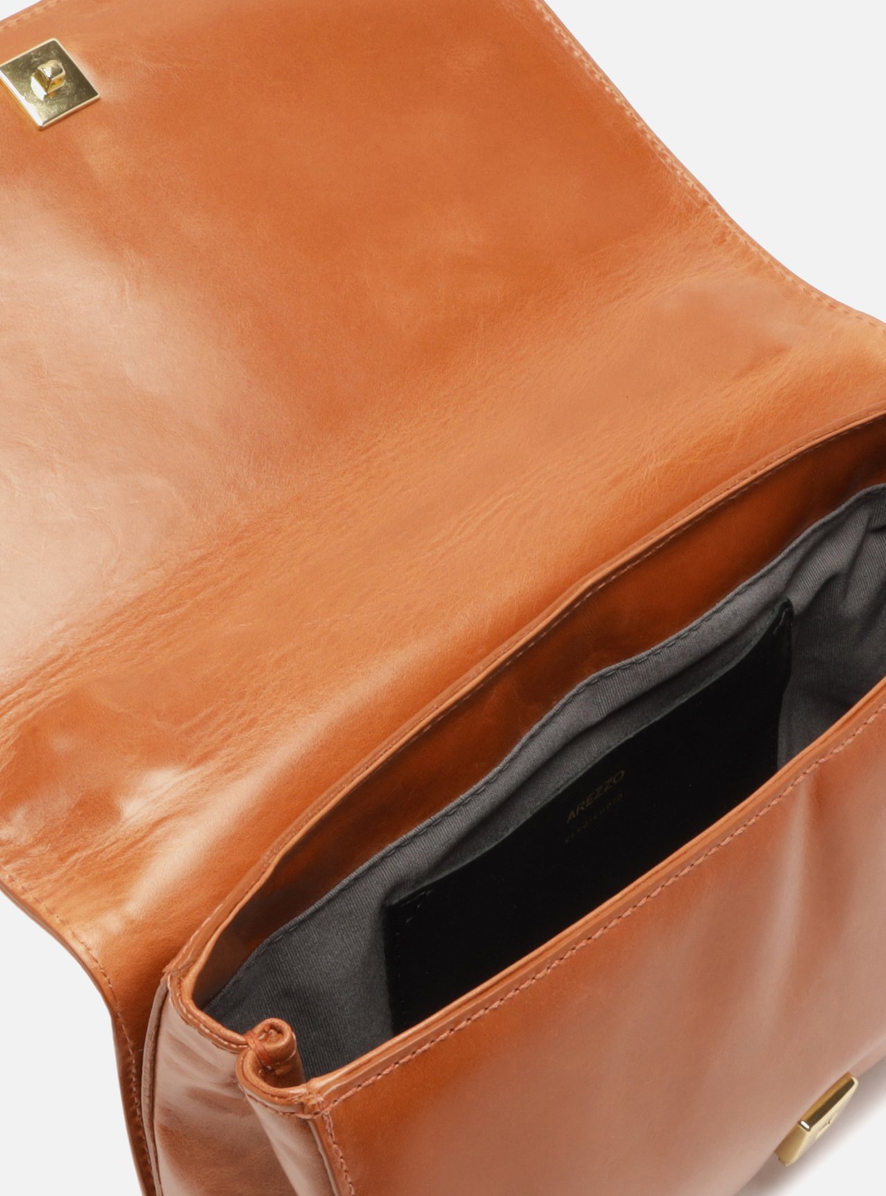 Bolsa Tiracolo Laranja Couro Média Metal Dourado — foto 4