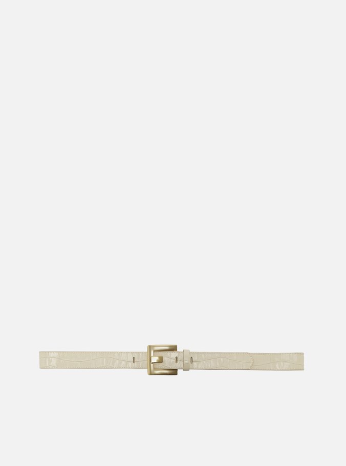 Cinto Cintura Off White Couro Fivela Dourada Croco