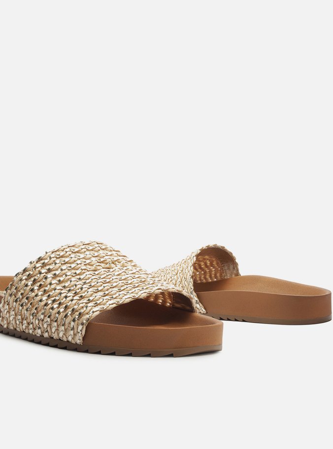 Rasteira Dourada Flatform Tira Única Trama