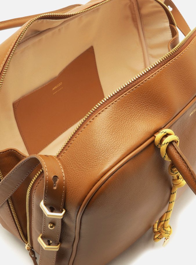 Bolsa Tote Marrom Couro Grande Charm Laranja