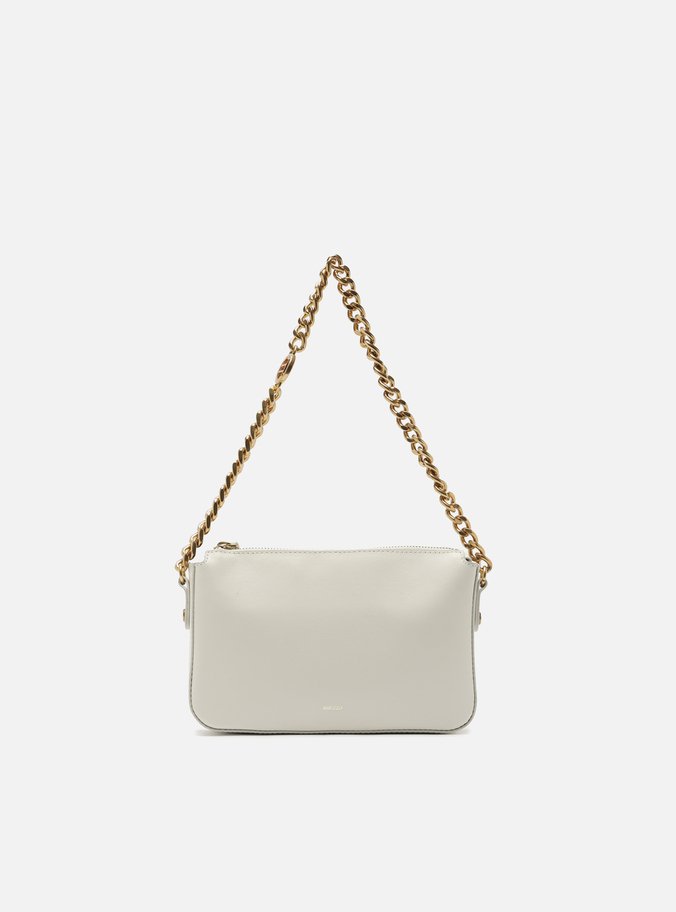 Bolsa Shoulder Branca Couro Pequena Alças Corrente