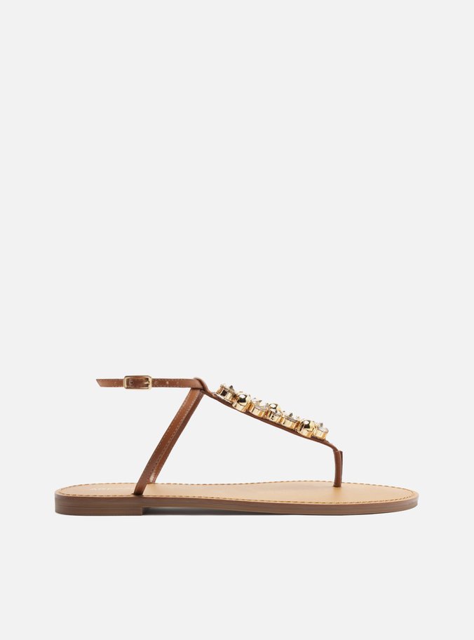 Sandália Rasteira Slim Marrom Pedrarias Maxi