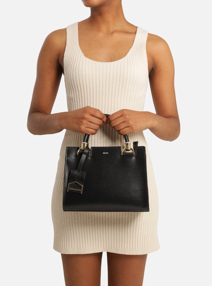 Bolsa Tote Preta Couro Abraccio Média