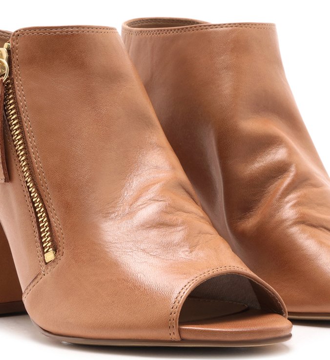 Sandal Boot Marrom Couro Zíper Salto Bloco