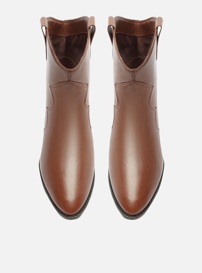 Bota Marrom Couro Cano Curto Salto Baixo West