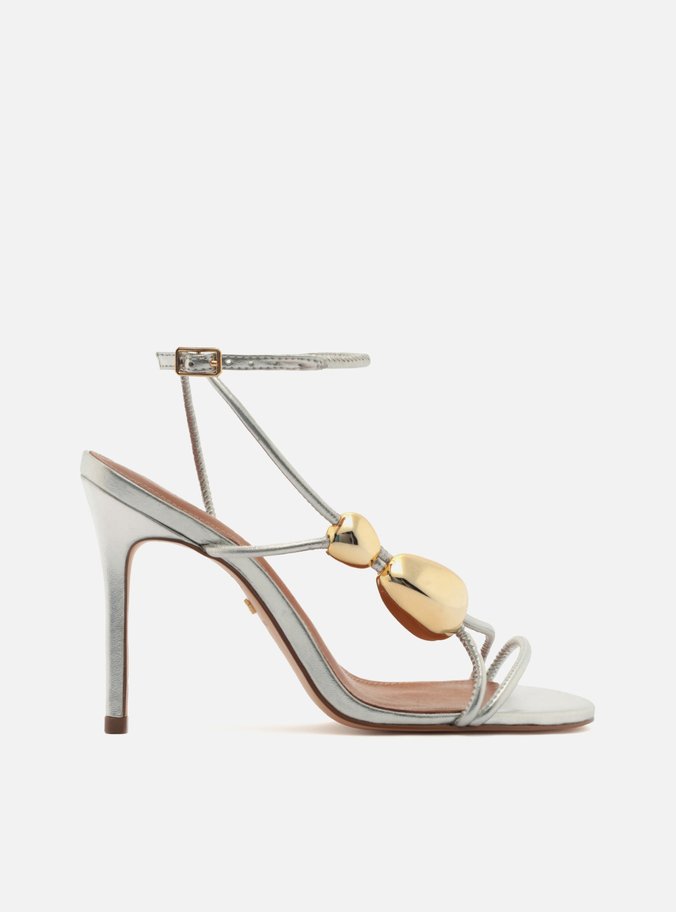 Sandália Prata Salto Fino Metalizada Fivela