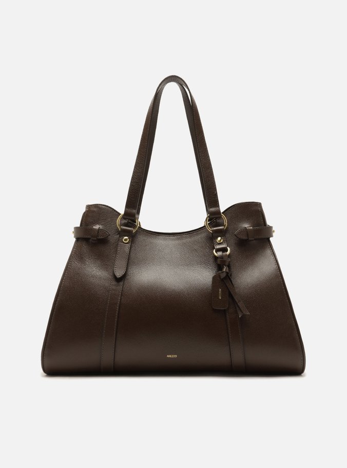 Bolsa Shopping Marrom Couro Grande Tiras Fivelas