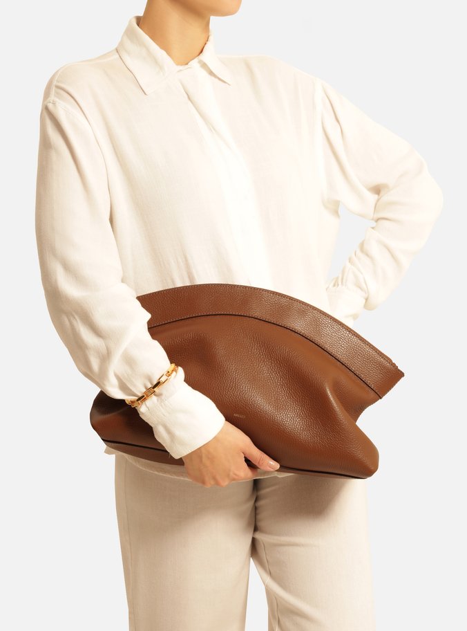 Clutch Marrom Couro Média Moderna