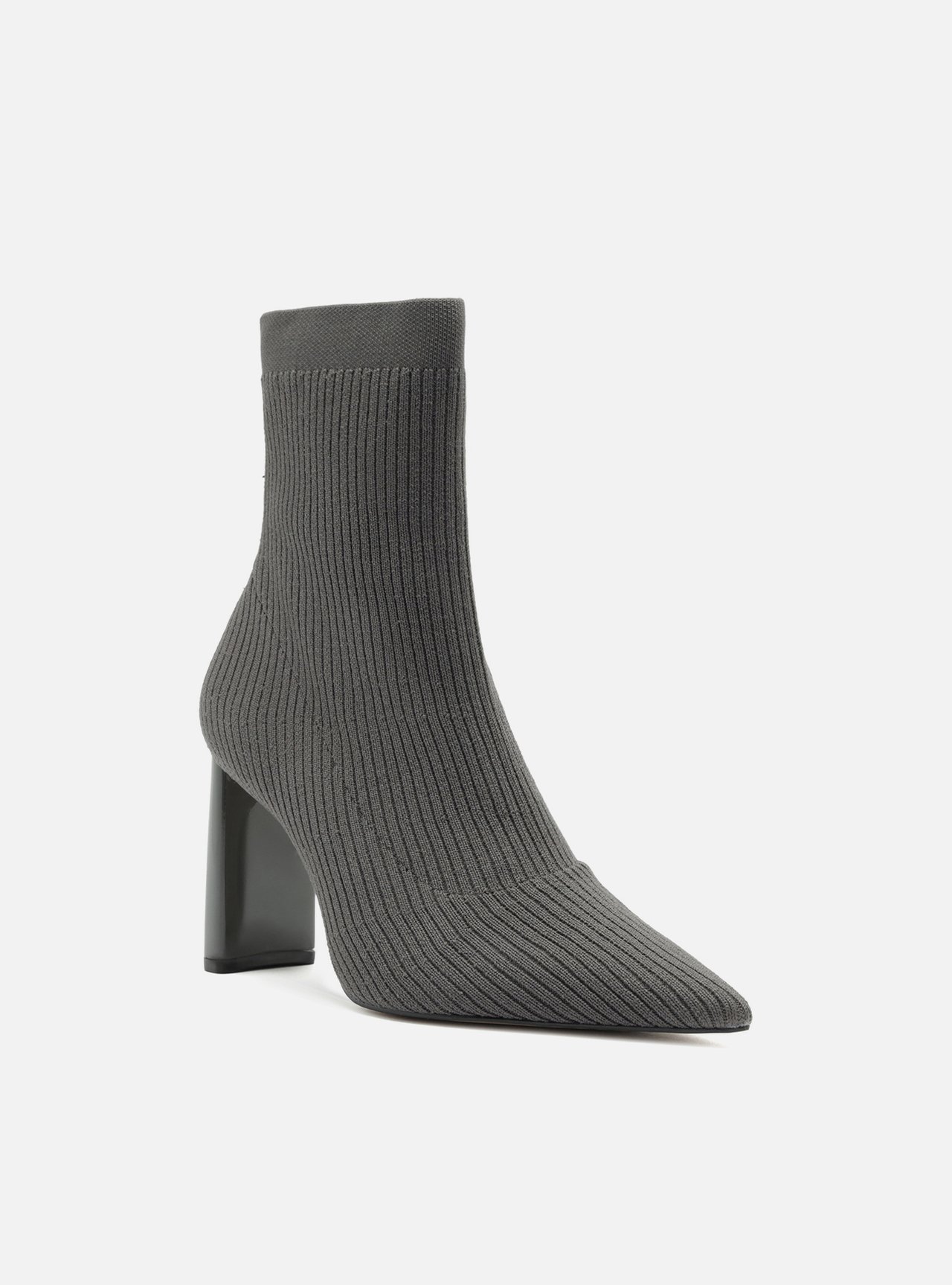 Bota Skinny Cinza Knit Cano Médio Salto Bloco — foto 2