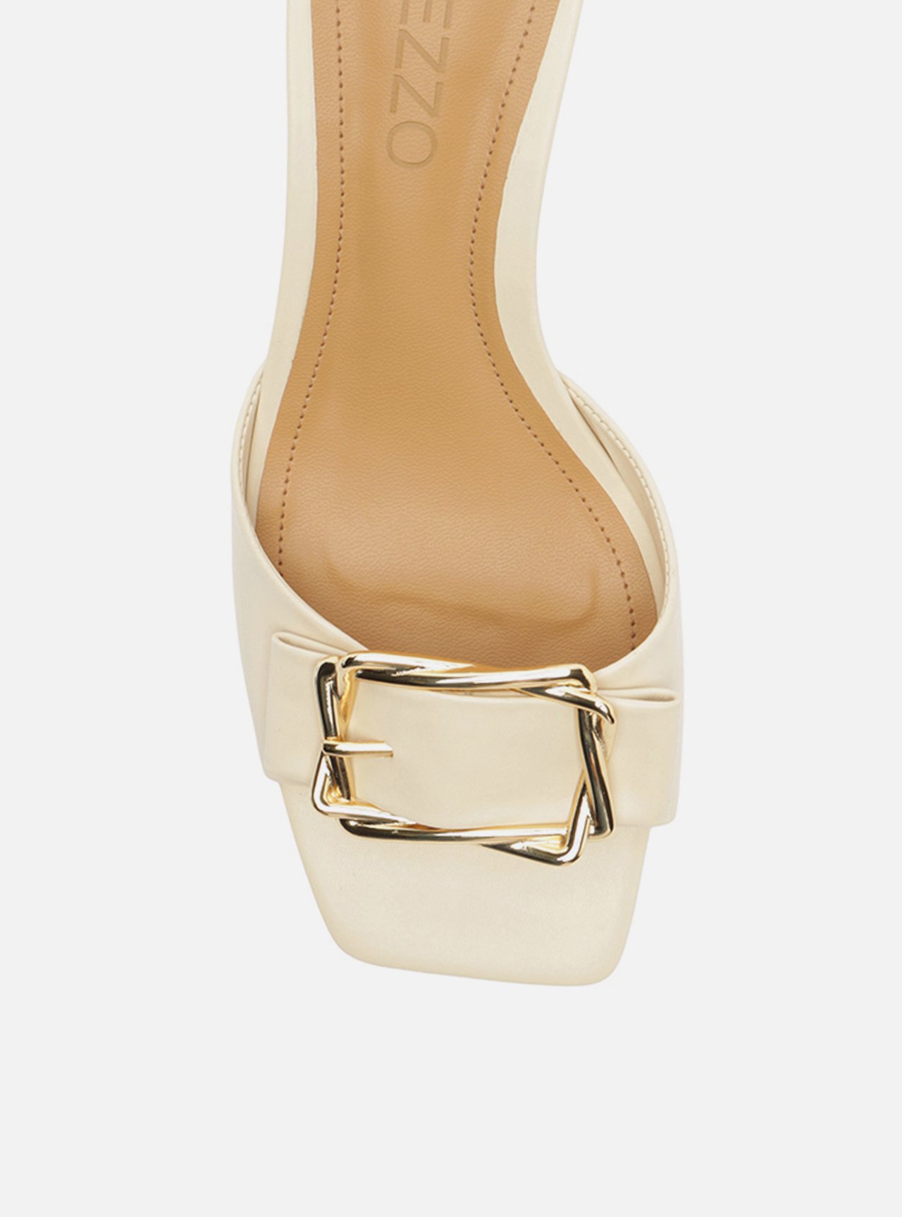 Mule Off White Couro Salto Kitten Fivela Metal — foto 5